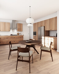 Beautifully decorated modern kitchen with dining area with elegant design elements