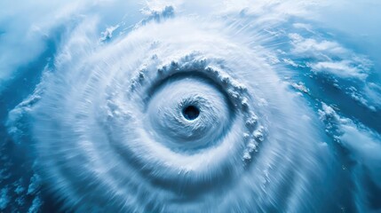 Aerial view of a swirling hurricane in dramatic cloud formation.