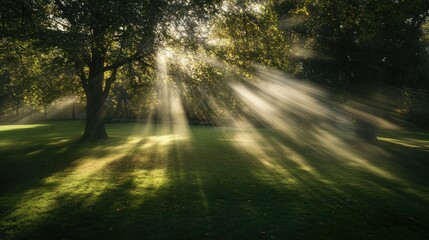 Obraz premium Sunlight Streaming Through Trees in Green Park