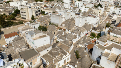 Aerial view of the trulli located in the Monti district in the town of Alberobello, in the...