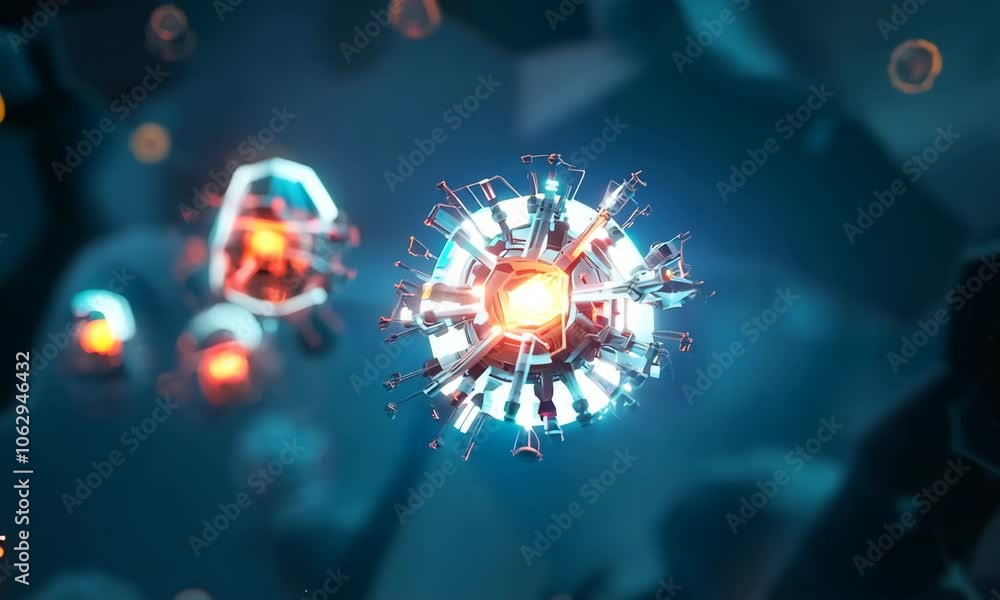 Poster futuristic technology concept with advanced glowing microbots in motion