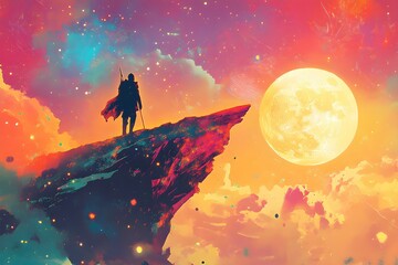 Fototapeta premium Vibrant Cosmic Saga: A Hero's Journey