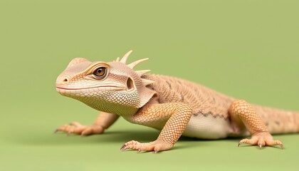Fototapeta premium Bearded Dragon Lizard on Green Background,