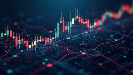 Stockmarket online trading chart on crypto platform. Stock exchange financial market price candles graph data analysis concept.