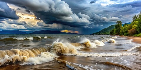 Dramatic Storm Over Lake Tanganyika in January - Captivating Waves and Nature's Power