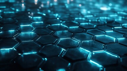 Abstract blue glowing hexagonal pattern.