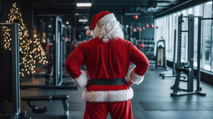 Santa claus is getting ready for christmas by working out in a gym