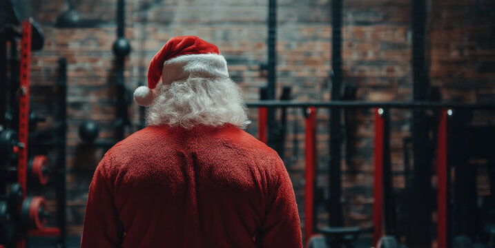 Santa claus is getting ready for christmas by working out in a gym
