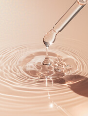 Soft, Bright Oil Droplet Falling from Dropper &ndash; Reflective and Luminous Skincare Photography