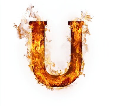 Burning fire font letter U made of fire. 3d