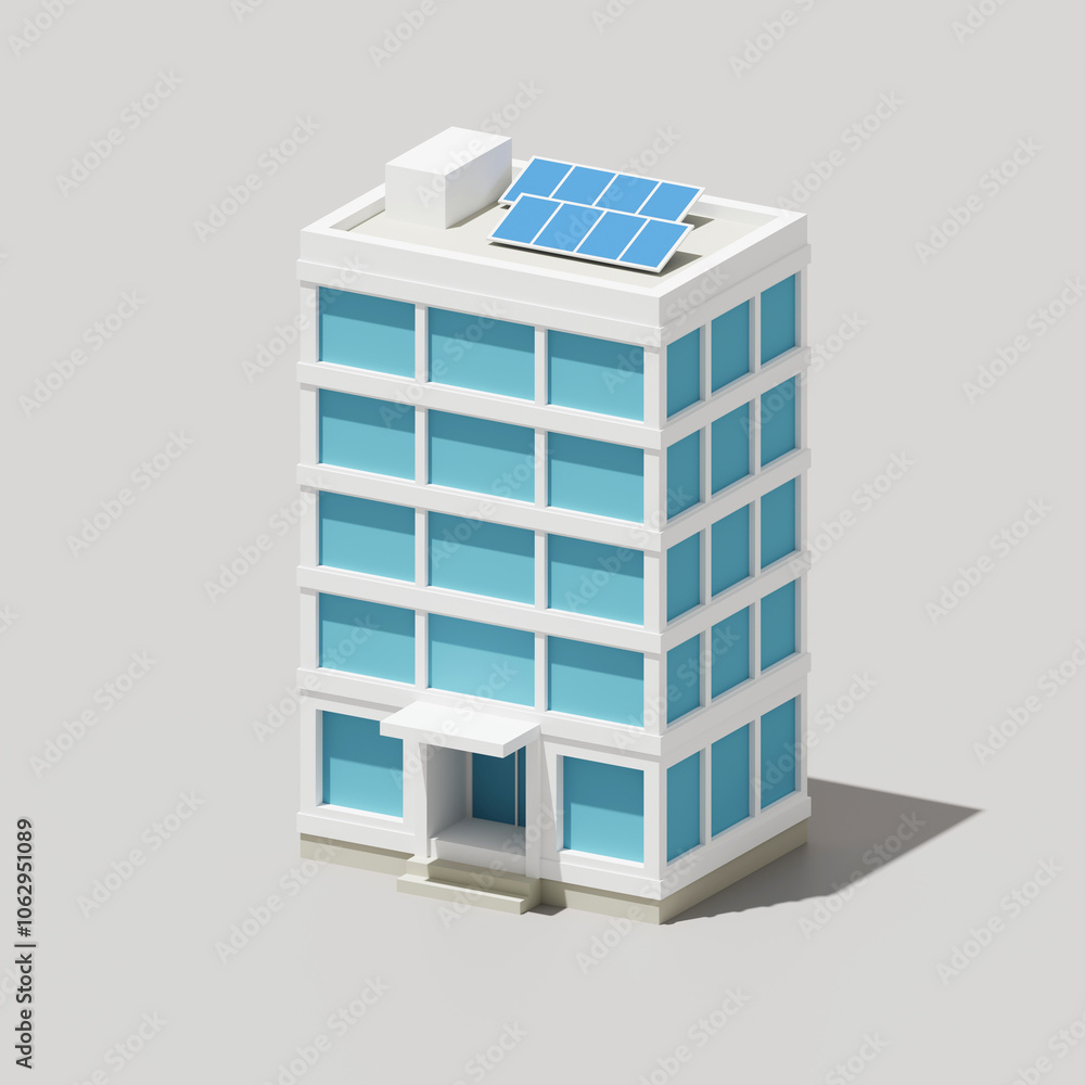 Poster 3d isometric rendering of office building isolated on background
