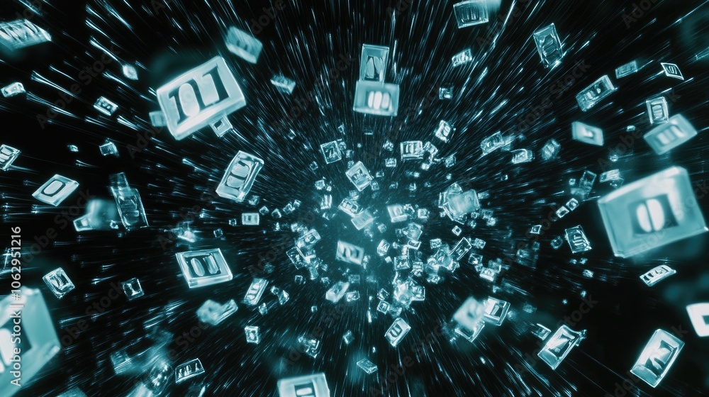 Aufkleber digital graphics in motion with data blocks