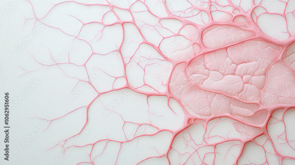 Poster pinkish red cross section of veins under electron microscope, showcasing intricate details and patte