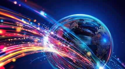 Obraz premium A colorful abstract globe with bright light trails.