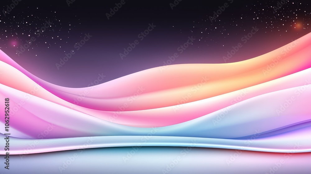 Poster wavy rainbow background with soft color transitions and gentle curves, creating a lively and energet