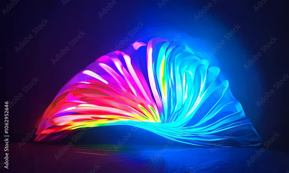 Poster vibrant abstract display of colorful wave-like structure on black background