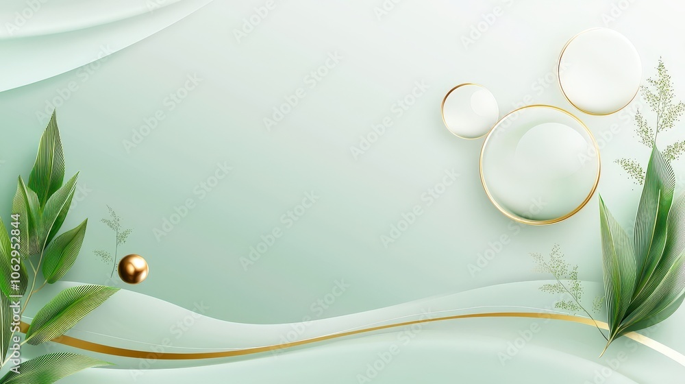 Poster soft green background with abstract design accents and clear space, perfect for adding refined text 