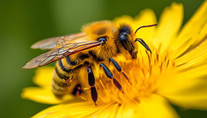 bee on yellow flower, generative ai	