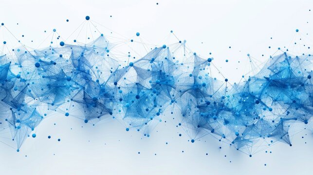 Abstract blue network with connected nodes on white background. AI generative. .