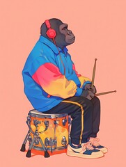 Minimalist Poster of Gorilla playing a Drum Kit 