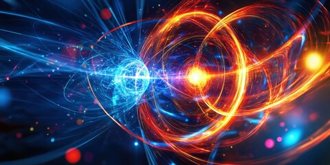 Obraz premium Abstract digital art with blue and orange lights.