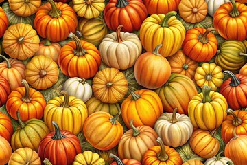 Bright and playful abstract pumpkin fabric design, perfect for autumn and Halloween projects. This seamless pattern adds festive flair to any seasonal decor or crafts.