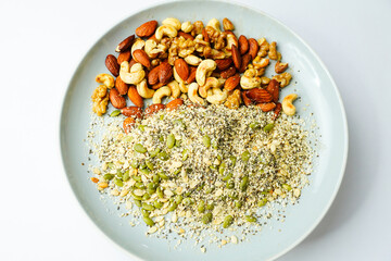 Dry Fruits in plate on white background, DryFruit                               