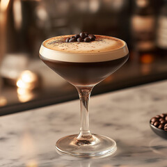 Espresso martini cocktail with coffee bean garnish
