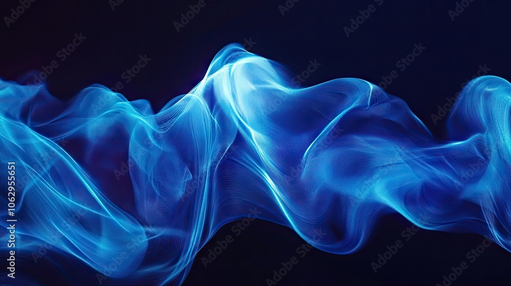 Poster neon blue waves create a captivating abstraction against a dark background, emphasizing the dynamic 