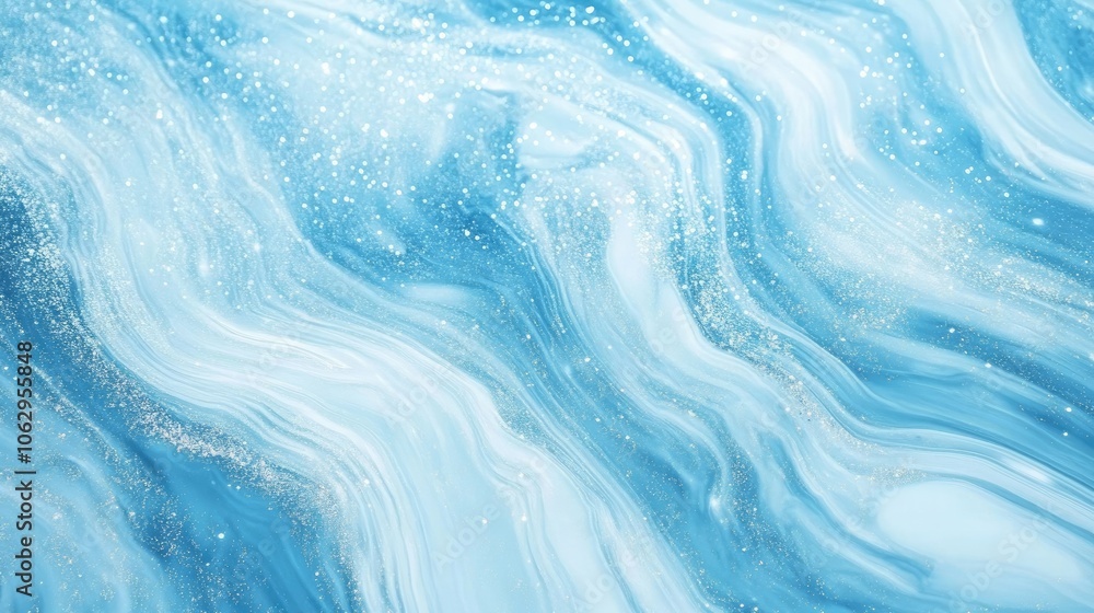 Poster light blue wavy marble background adorned with glitter. this light blue wavy marble texture creates 