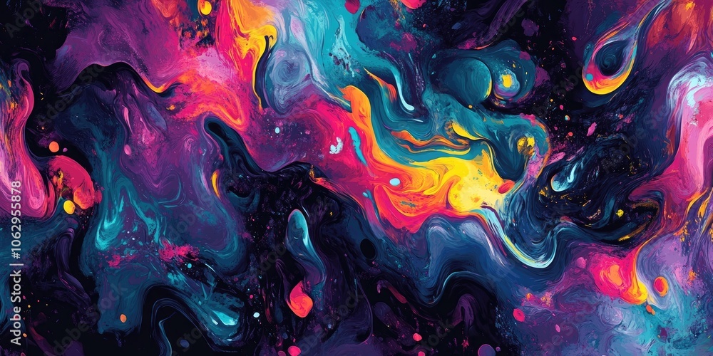 Poster design featuring an abstract background filled with vivid shapes and patterns. the texture is lively