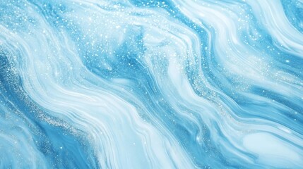 Light blue wavy marble background adorned with glitter. This light blue wavy marble texture creates a captivating visual appeal, perfect for design projects and versatile use with ample copy space.