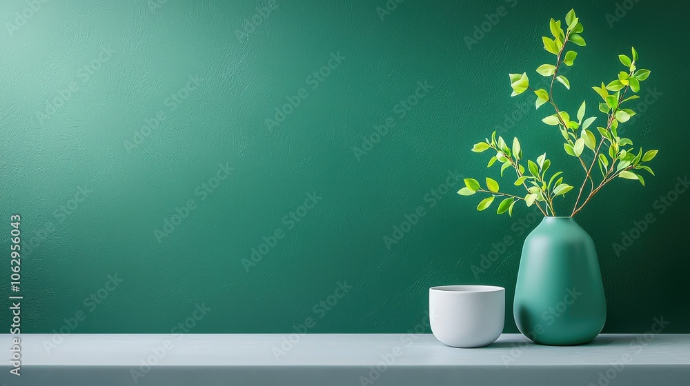 Poster dark green textured backdrop with organic patterns, adding a sense of depth and sophistication.