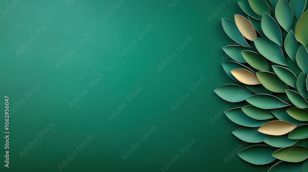 Poster dark green textured backdrop with organic patterns, adding a sense of depth and sophistication.