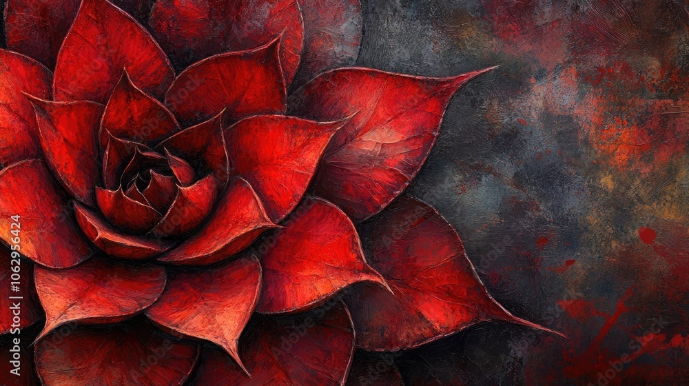 Poster detailed image capturing a succulent with rich red hues, emphasizing its unique textures and colors.