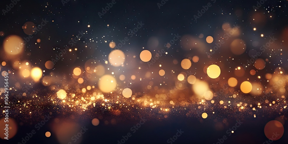 Poster a shimmering abstract background filled with golden sparkles and enchanting bokeh effects creates a 