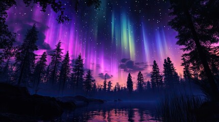 Captivating display of the aurora borealis with vibrant glow illuminating the night sky, creating a mesmerizing scene of the aurora borealis in a tranquil setting, ideal for photography.