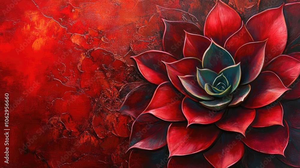Poster detailed image capturing a succulent with rich red hues, emphasizing its unique textures and colors.
