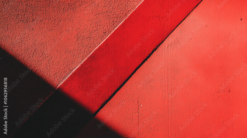 Poster abstract geometric patterns created by light and shadow on a red concrete wall in the afternoon
