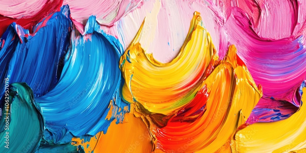 Poster colorful oil paint texture enhances the abstract background of the artwork, creating a visually stri
