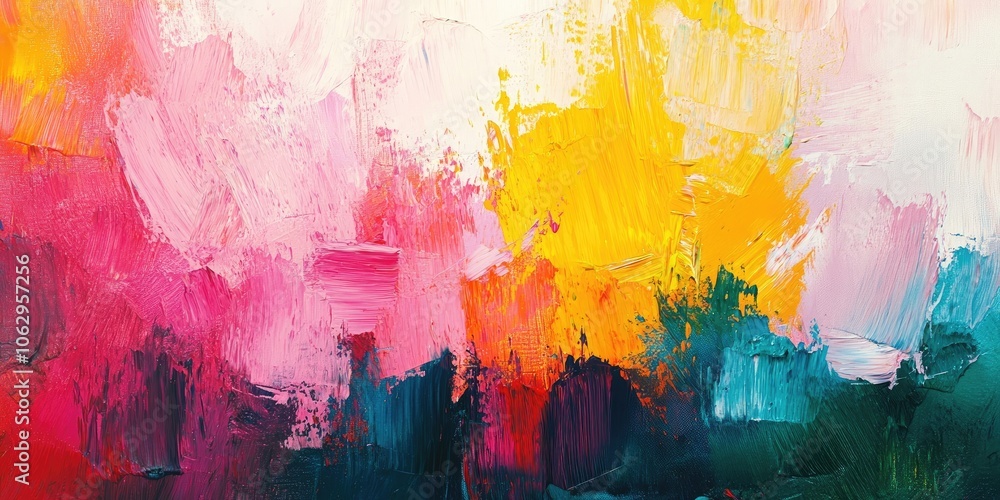 Poster colorful oil paint texture enhances the abstract background of the artwork, creating a visually stri