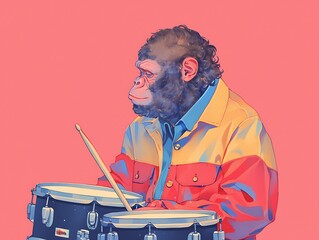 Minimalist Poster of Gorilla playing a Drum Kit 