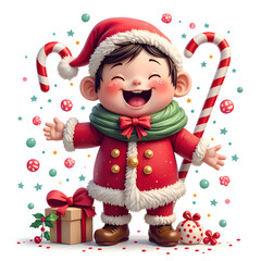 Celebrate the magic of winter with cheerful smiles and festive surprises, digital illustration of character design concept.