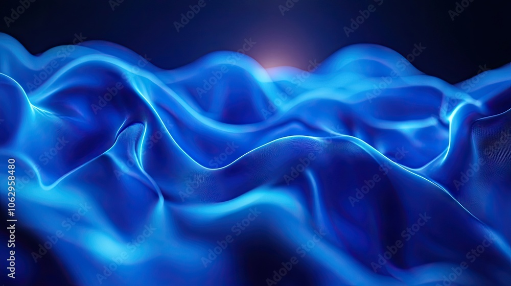 Poster neon blue waves create a captivating abstraction against a dark background, emphasizing the dynamic 