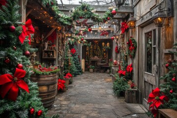 Obraz premium The interior of a rustic room decorated for New Year's Eve celebration, Cristmas theme