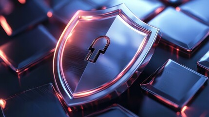 Detailed 3D icon of a protection symbol featuring a shield and lock.