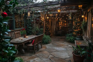 Obraz premium The interior of a rustic room decorated for New Year's Eve celebration, Cristmas theme