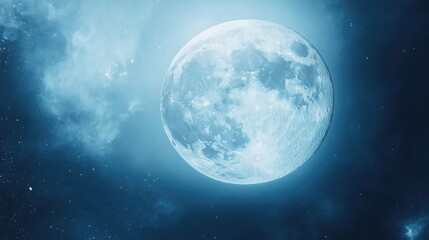 Lunar geometric patterns create a celestial dance illuminated by a soft sky blue glow, offering stunning visuals with ample space for creative projects and designs.