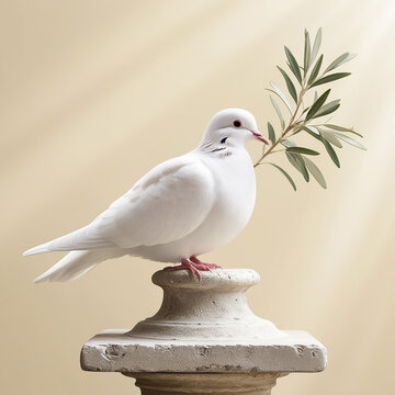 White dove flying with olive branch