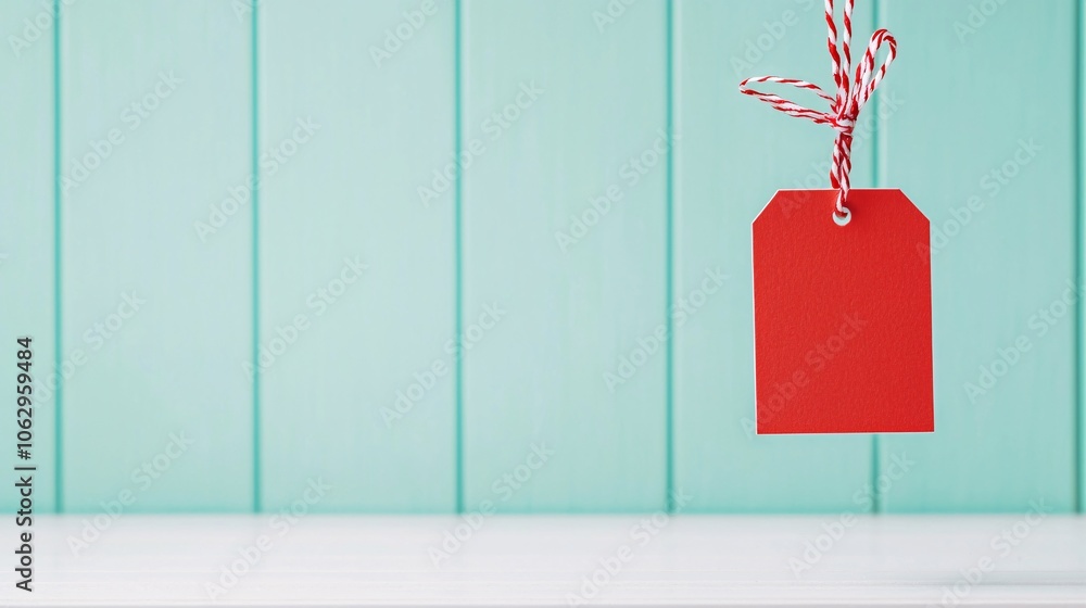 Poster a close-up of a price tag with a red discount label hanging from a product shelf, emphasizing value 